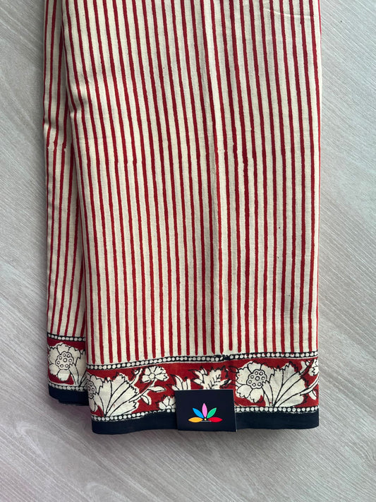 Hand Block Printed Mul Cotton Saree - 35107-35108