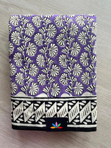 Hand Block Printed Mul Cotton Saree - 35115-35116