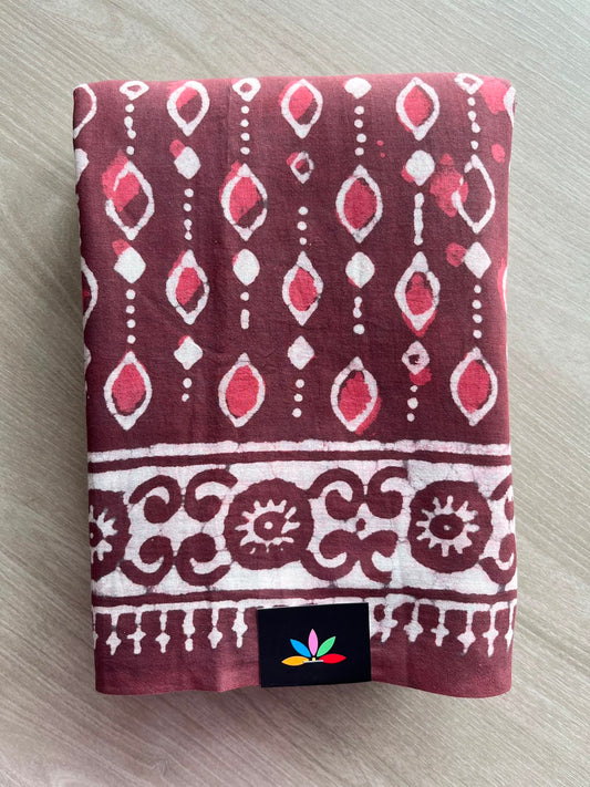Maroon Shade Hand Block Printed Mul Cotton Saree - 35123-35124
