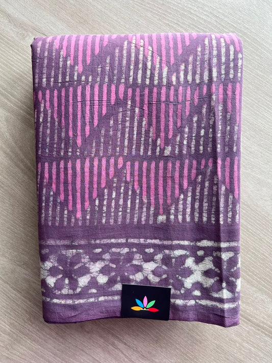 Royal Plum Purple Hand Block Printed Mul Cotton Saree - 35127-35128