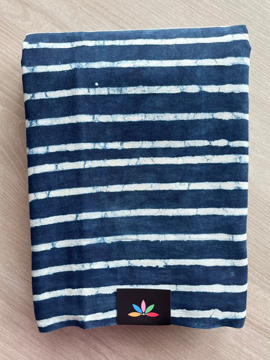 Midnight Blue Hand Block Printed Mul Cotton Saree - 35131-35132