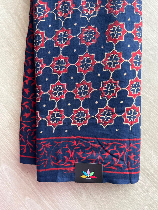Navy Blue Shade Hand Block Printed Mul Cotton Saree - 35136