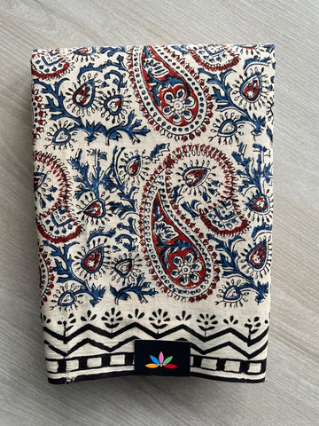 Hand Block Printed Mul Cotton Saree - 35874-35875