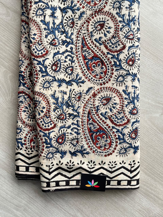 Hand Block Printed Mul Cotton Saree - 35874-35875