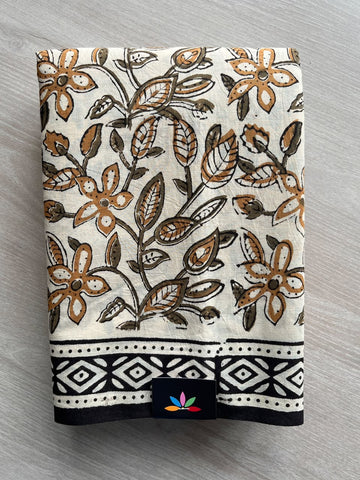 Hand Block Printed Mul Cotton Saree - 35876-35877