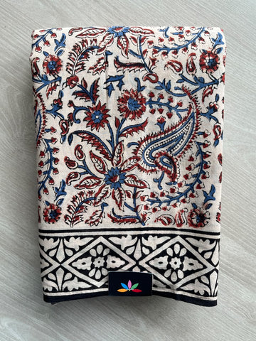 Hand Block Printed Mul Cotton Saree - 35878-35879