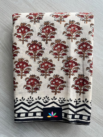 Hand Block Printed Mul Cotton Saree - 35880-35881