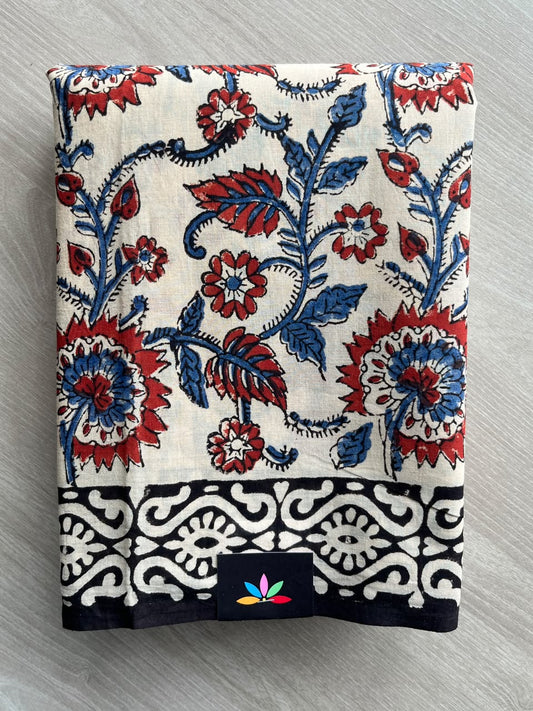 Hand Block Printed Mul Cotton Saree - 35882-35883