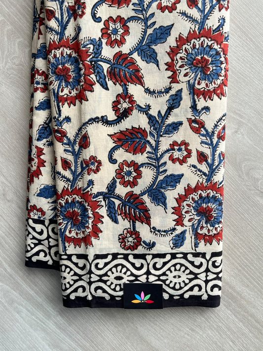 Hand Block Printed Mul Cotton Saree - 35882-35883