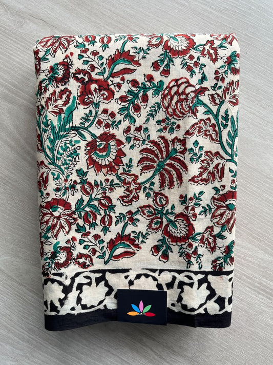 Hand Block Printed Mul Cotton Saree - 35885-35887
