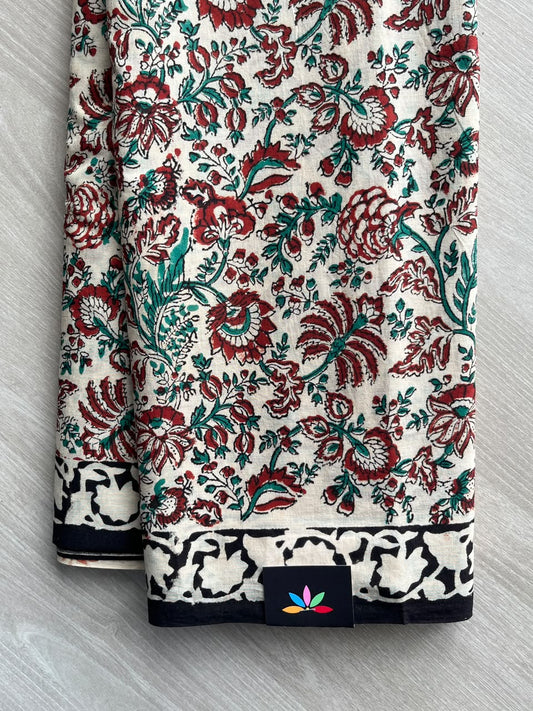 Hand Block Printed Mul Cotton Saree - 35885-35887