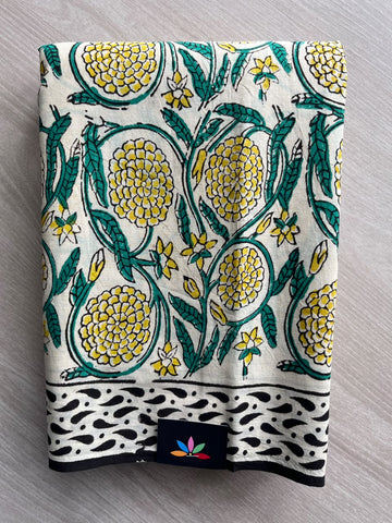 Hand Block Printed Mul Cotton Saree - 35891-35893