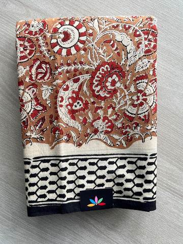 Hand Block Printed Mul Cotton Saree - 35894-35896