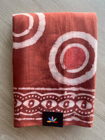 Rust Red Hand Block Printed Mul Cotton Saree - 35983