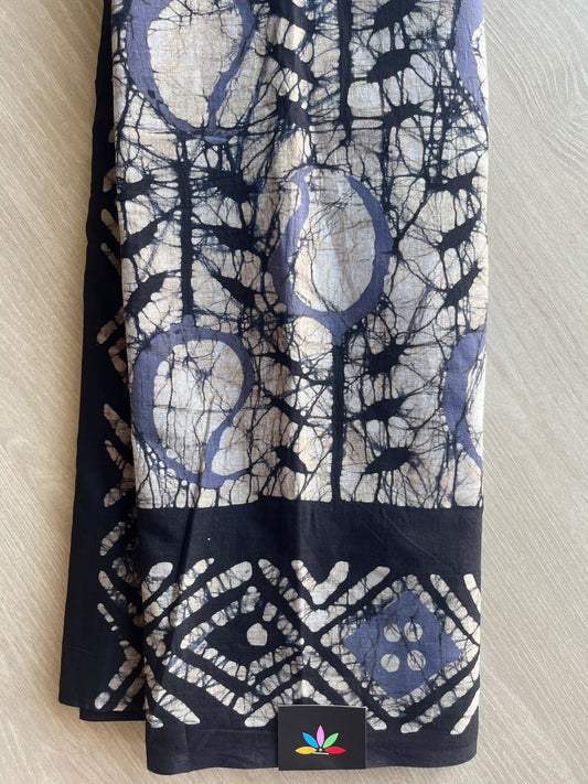 Multi-color Hand Block Printed Mul Cotton Saree - 35984