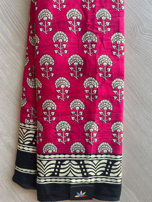 Ruby Red Hand Block Printed Mul Cotton Saree - 35987