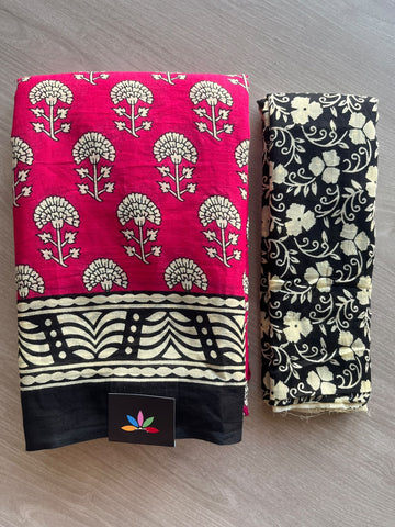 Ruby Red Hand Block Printed Mul Cotton Saree - 35987