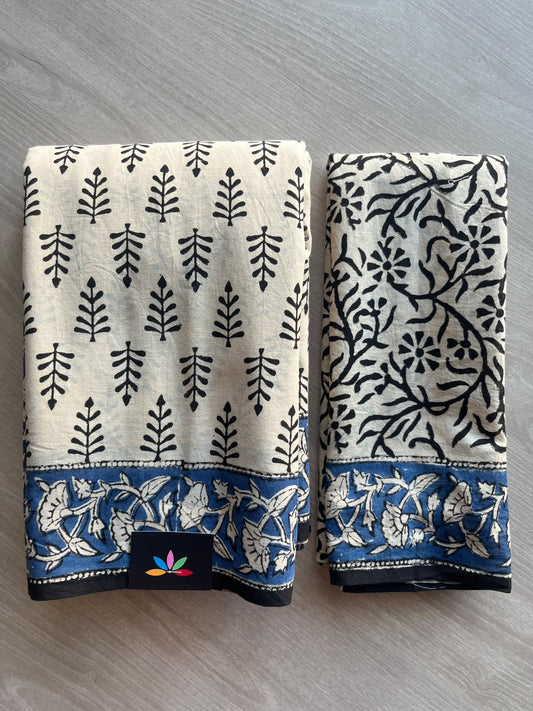 Bright Pearl Hand Block Printed Mul Cotton Saree - 35988