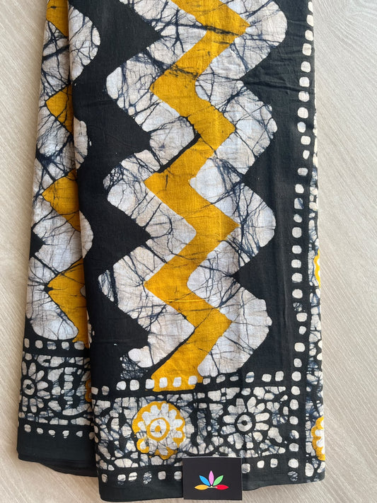 Multi-color Hand Block Printed Mul Cotton Saree - 35991