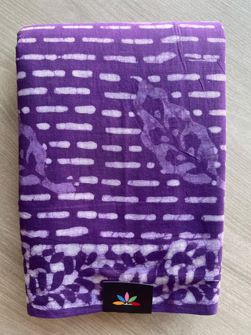 Royal Purple Hand Block Printed Mul Cotton Saree - 35992
