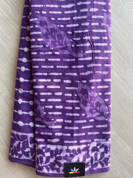 Royal Purple Hand Block Printed Mul Cotton Saree - 35992