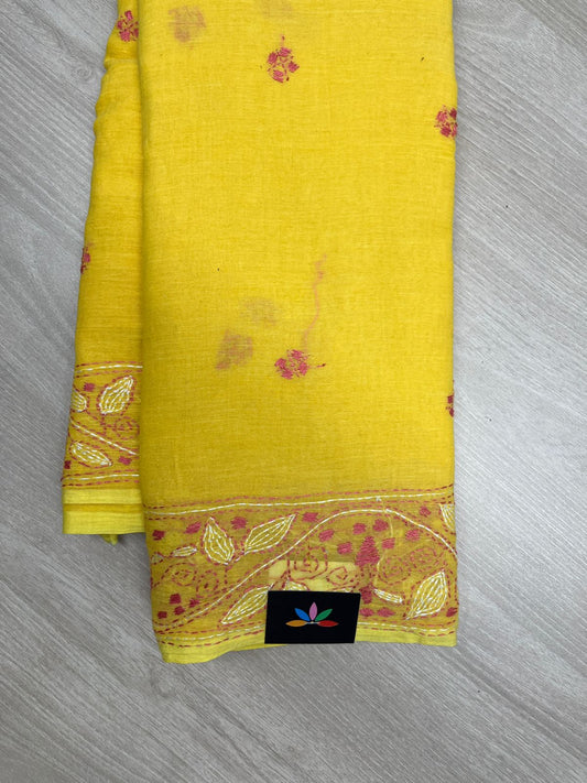 Kantha Hand Stitched Mul Cotton Saree -23771