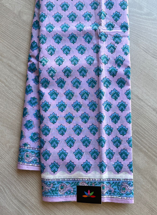 Handblock Printed Mul Cotton Saree - 6095-6096