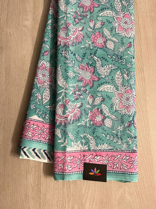 Handblock Printed Mul Cotton Saree -8256-8257