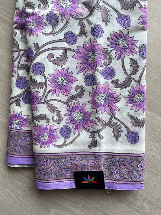 Handblock Printed Fine Mul Cotton Saree -10999-11000