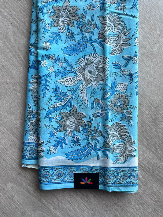 Hand Block Printed Fine Mul Cotton Saree -11009_11010