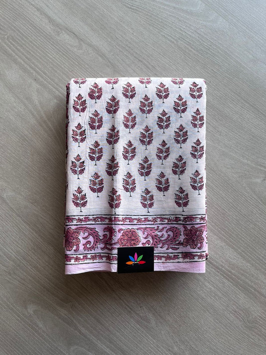 Hand Block Printed Fine Mul Cotton Saree -11015_11016