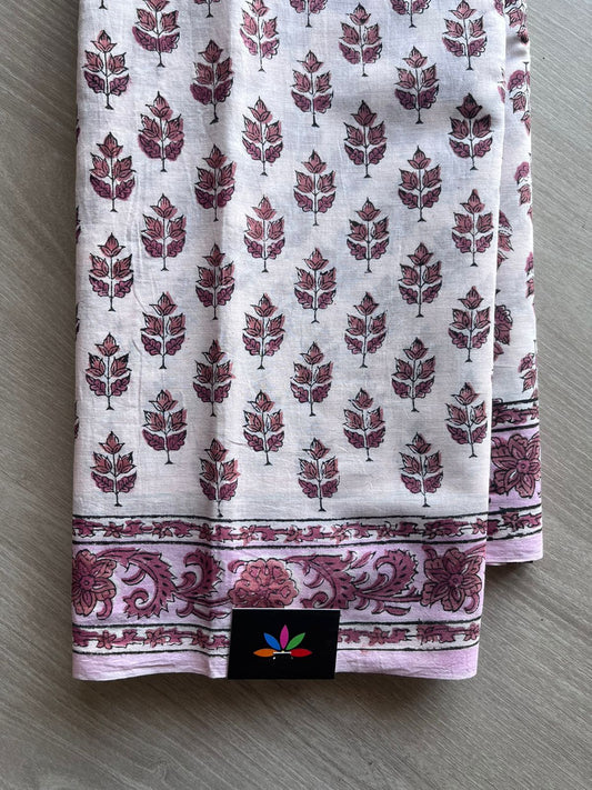 Hand Block Printed Fine Mul Cotton Saree -11015_11016