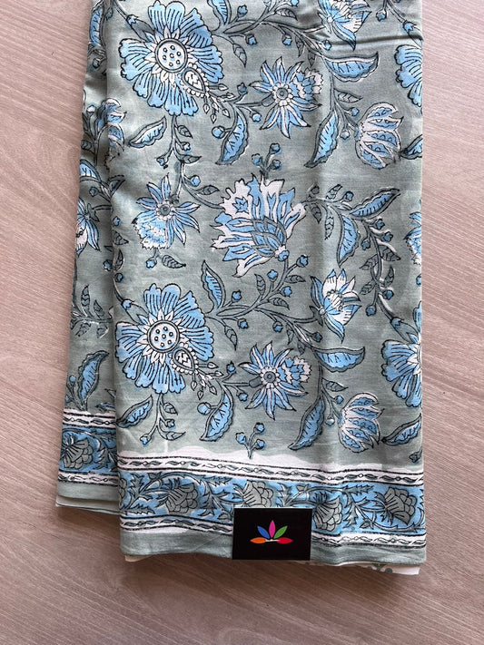 Hand Block Printed Fine Mul Cotton Saree -11019_11020