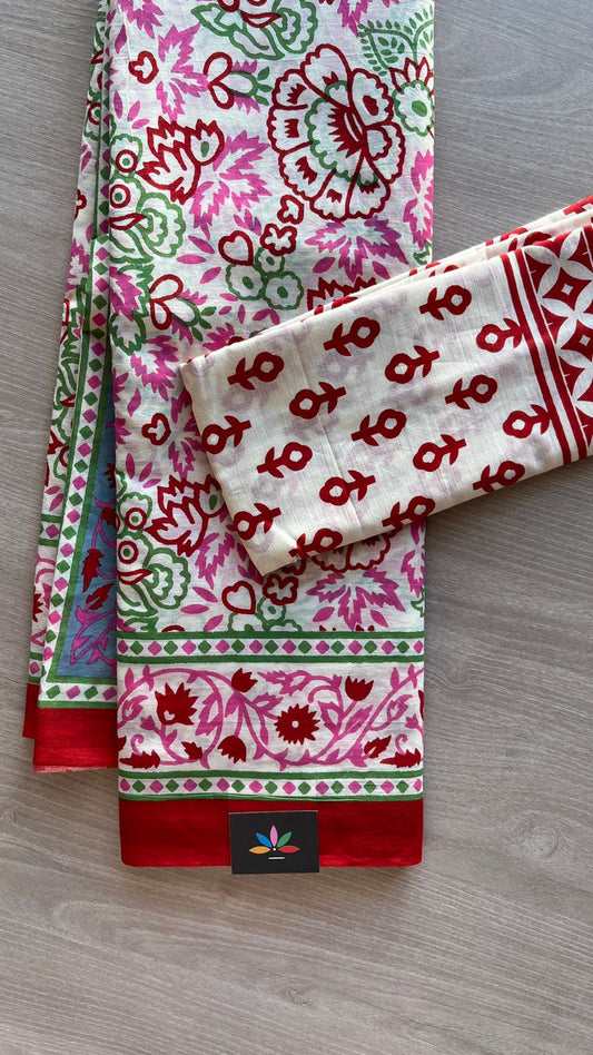 Screen Printed Mul Cotton Saree-24464