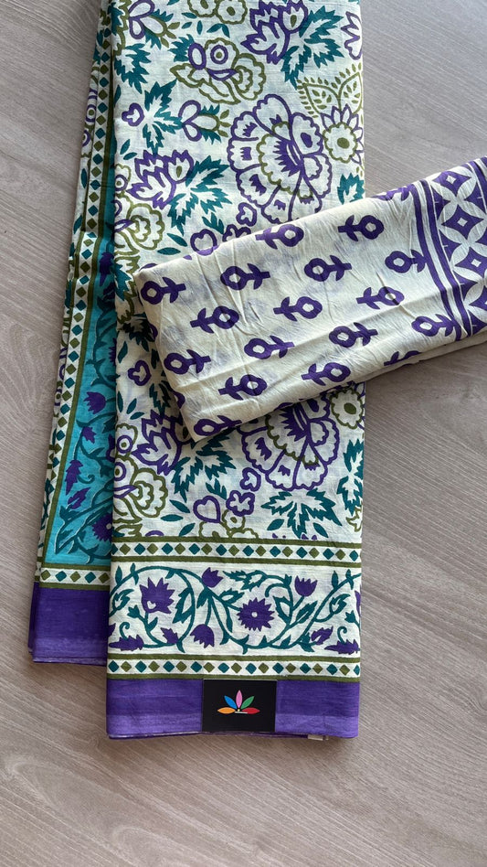 Screen Printed Mul Cotton Saree-24467