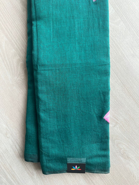 Hand Brush Printed Feather Light Mul Cotton Saree - 28350