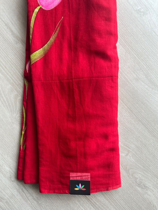 Hand Brush Printed Feather Light Mul Cotton Saree - 28354-28371