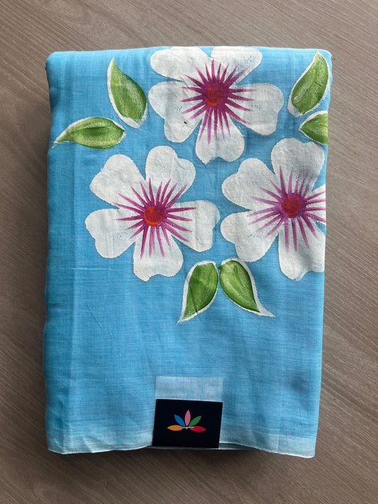 Hand Brush Printed Feather Light Mul Cotton Saree - 28355-28372