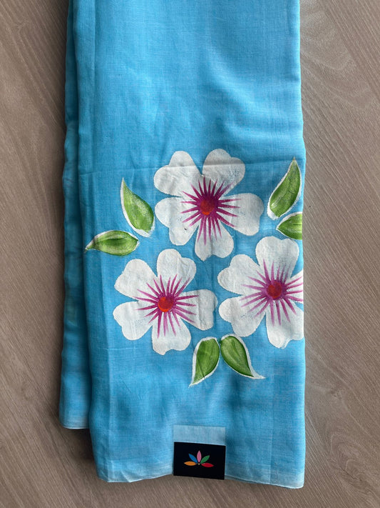 Hand Brush Printed Feather Light Mul Cotton Saree - 28355-28372