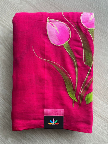 Hand Brush Printed Feather Light Mul Cotton Saree - 28358