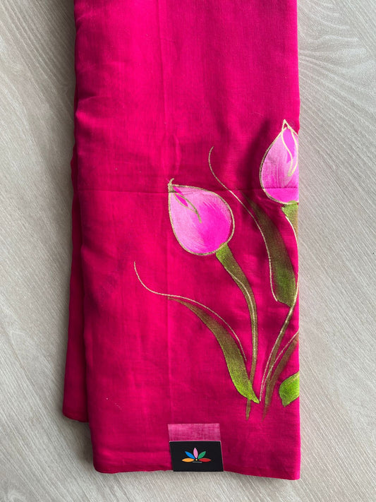 Hand Brush Printed Feather Light Mul Cotton Saree - 28358