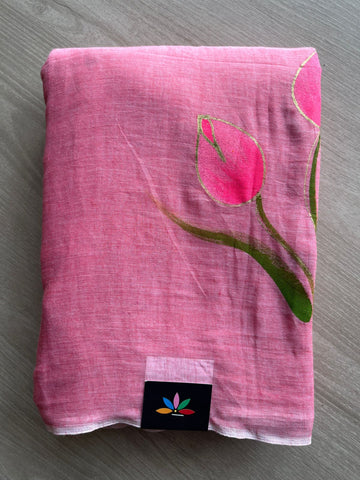 Hand Brush Printed Feather Light Mul Cotton Saree - 28361 / 28375