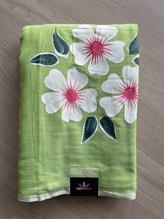 Hand Brush Printed Feather Light Mul Cotton Saree - 28362 / 28376