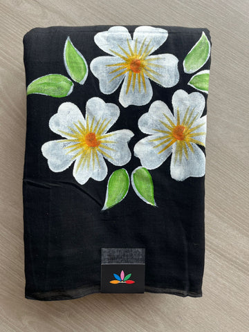 Hand Brush Printed Feather Light Mul Cotton Saree - 28363