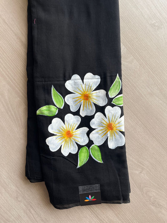 Hand Brush Printed Feather Light Mul Cotton Saree - 28363