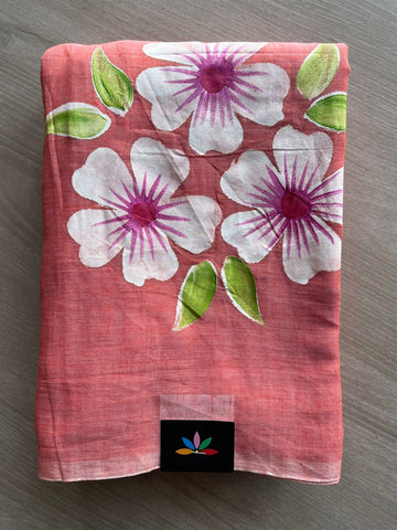 Hand Brush Printed Feather Light Mul Cotton Saree - 28364 / 28377