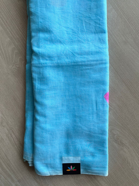 Hand Brush Printed Feather Light Mul Cotton Saree - 28366 / 28379