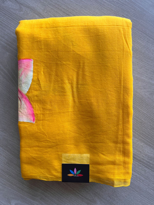 Hand Brush Printed Feather Light Mul Cotton Saree - 28367