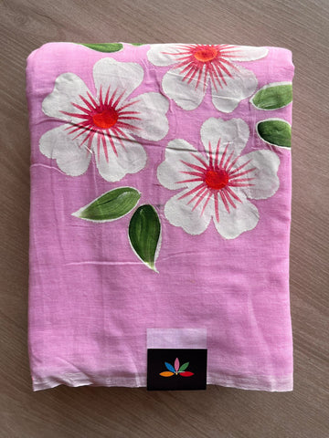 Hand Brush Printed Feather Light Mul Cotton Saree - 28369_28374