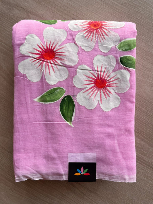 Hand Brush Printed Feather Light Mul Cotton Saree - 28369